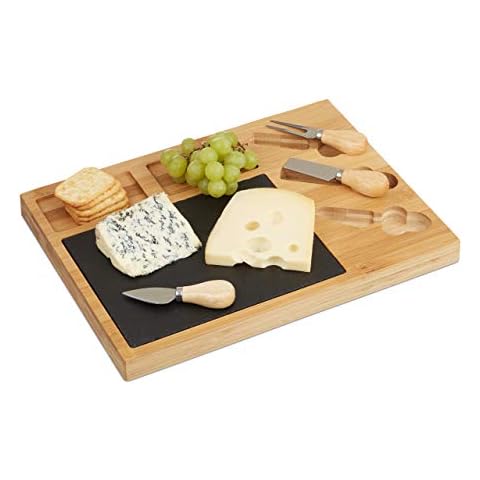 Relaxdays 10022234 Käsebrett Set, Bambus Käseplatte unterteilt Cover