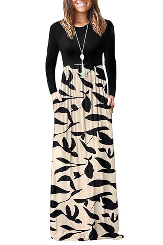 Image of AUSELILY Womens Long Sleeve Maxi Dress Casual Empire Waist with Pockets