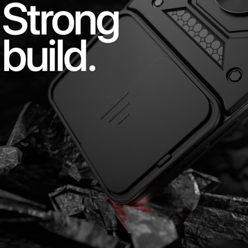 Image of Pikkme Back Cover for Realme P4x 5G | 360 Protection Case | Sliding Camera Shield Cover & Ring Holder Stand D10 Tough Armor Bumper Case (Black)