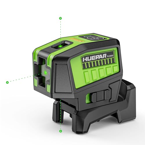 HUEPAR 3 Point Self Leveling Laser Alignment Tool with Plus Mode (98-165Ft) Laser Plumb Dots Level with 360 Magnetic Base Includes 2 AA Batteries & Hard Carrying Case - PL300G