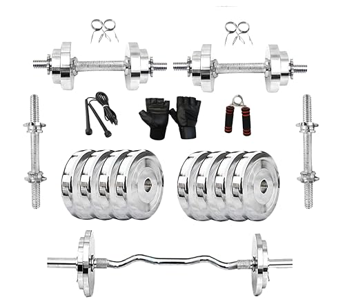 SAFELINE Home Gym Set With Steel Dumbbell Plates, 3 Feet Curl Rod...