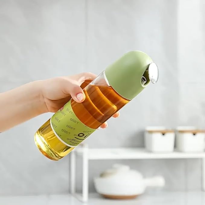 2-in-1 Olive Oil Sprayer and Dispenser Bottle for Kitchen | 500ml Glass Bottle with Premium Nozzle | Cooking Sprayer for Healthy Cooking and Salad Making (Auto Open Close)