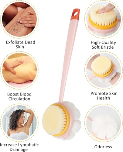Image of KIMEE 2-in-1 Body Bath Brush with Soft Bristles and Loofah, Long Handle Back Scrubber and Massage Brush for Exfoliating, Deep Cleansing and Smooth Glowing Skin, Shower Accessories for Men and Women