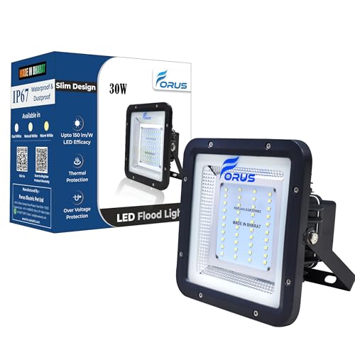 Image of Forus 30W LED Flood Light 4 Years Warranty, IP67 Waterproof Outdoor LED Flood Lights, High Mast Focus, Halogen Flood Light for Factory, Garage, Parking, Garden, Shop, Warehouse, Tent, Yellow 1PC