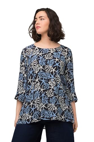 Ulla Popken Bluse mit Druck Camicette, Blu Oltremare Scuro, 52-54 Donna