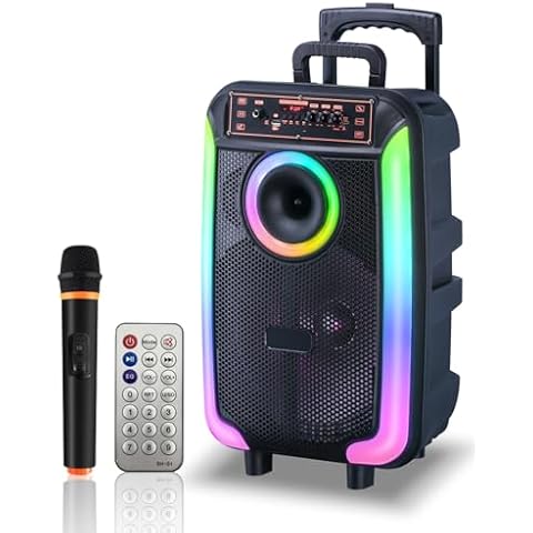 MM0816 Portable Karaoke Machine with Adults, 12 inches PA Speaker with Wireless Microphone, Support TF Card/USB, AUX, FM, TWS-Mode, RGB-Lights Cover