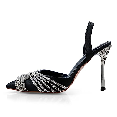 FSJ Women Sexy Pointed Toe with Shiny Strap Pumps Rhinestone High Heel Slip On Slingback Ladies Party Wedding Dress Formal Shoes Size 4-16 US2