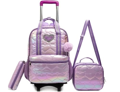 WLIHDB Mochila con Ruedas Mochila Escolar con Ruedas, Mochila for niñas, Equipaje de Mano para Hombre Y Mujer(Purple)
