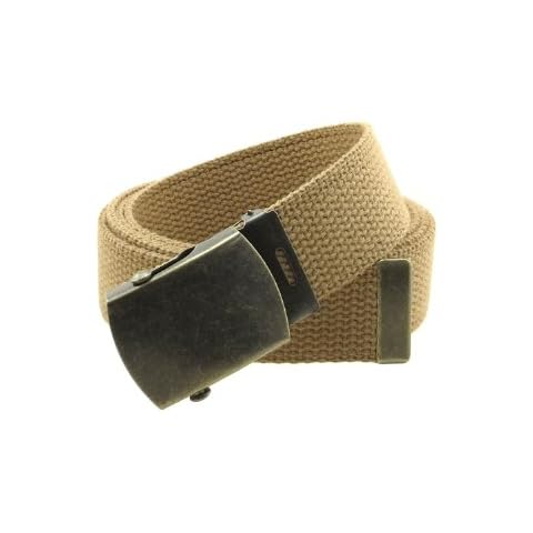 Canvas Web Belt Military Style with Antique Brass Buckle and Tip 50" Long - brown - One size Cover