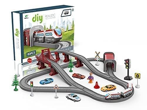 Probeez Realistic Track and Train for Kids, DIY 80pcs City Track ...