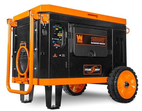 WEN 15000-Watt Weatherproof Home Backup Portable Generator, 120V/240V, Tri-Fuel with Cyclone Shield Weatherproofing Technology, 550cc Engine, Remote Electric Start, Wheel Kit, & CO Watchdog (TF1500XR)
