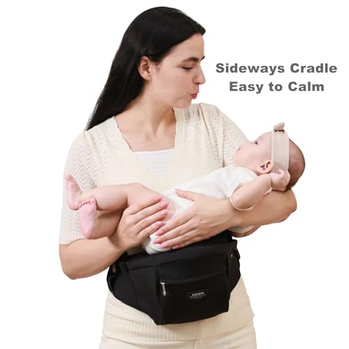 Image of SUNVENO Baby Hip Seat Carrier for Toddler, Supports up to 45 lbs, Wide Anti-Slip Seat, Adjustable Waist Belt, Quick Up Down Baby Holder, Fits 6-36 Months, Black