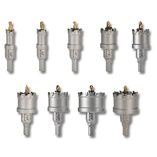 Mollom Tct Carbide Hole Saw Kit For Hard Metal，16-48Mm(Commonly Used), 9 Pcs Tungsten Carbide Tipped Hole Cutter With Pilot Drill Bit For Stainless Steel, Iron, Aluminum, Alloy, Plastic #TOP2