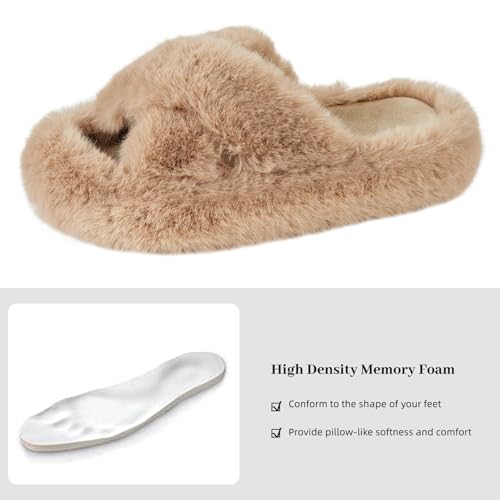 Image of Women's Memory Foam Fluffy Plush Slippers - Cozy Furry Comfy Shoes