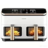 Cosori Air Fryer Grande 8,5 Litros, Freidora de Aire con Doble Cesta, Airfryer con Ventana, Recetas en la App, Multifunción 10 en 1, Alta Potencia y 55% de Eficiencia, Bajo Ruido, Limpiable, Blanca