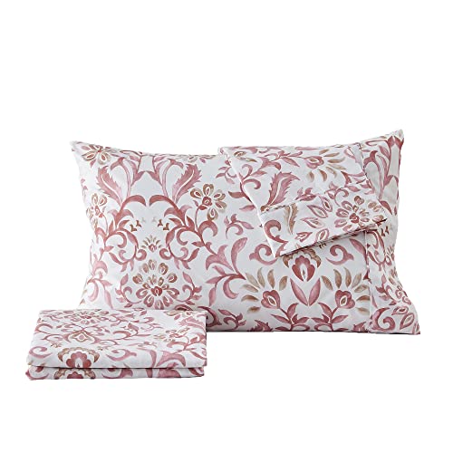 Image of Great Bay Home Twin Size Floral Microfiber Sheet Set - 3-Piece Ultra-Soft, Brushed Bedding Sheets & Pillowcases - Wrinkle Free, Comfortable, All-Season Bed Sheets (Watercolor Flowers - Desert Rose)