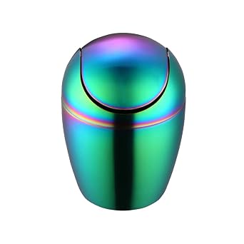 1.5 Liter / 0.4 Gallon Stainless Steel Wastebaskets Mini Countertop Trash Can, Mini Desktop Trash Can with Swing Lid, 18/10 Stainless Steel Egg Shaped Metal Waste Bin -Rainbow Color