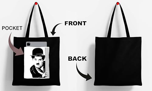 Image of ZORI Black Tote Bag With Pocket Printed Designed Canvas Tote Bags For Women large capacity,Tote bag For Shopping, College, Travel, More Canvas Handbag For Unisex Bag