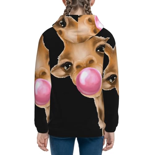 Funny Giraffe Blowing Bubble Kids Pullover Hoodies Boys Sweatshirts Girls Athletic Clothes with Pocket4