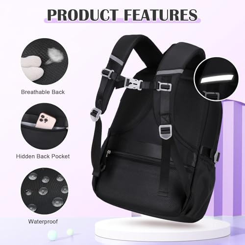 Backpack for Girls - 3PCS Girls Backpack with Lunch Box & Pencil Pouch Plaid School Backpacks for Elementary Middle High College School Bookbag for Teen Girl Kids Students Blackpurple4