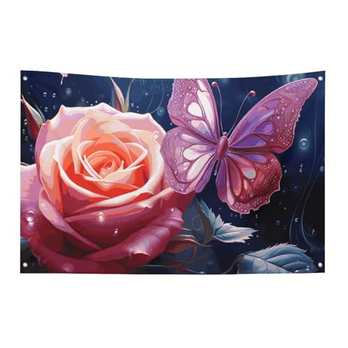 Drapeaux de jardin saisonniers double face haute qualité ornés de roses pour décoration extérieure