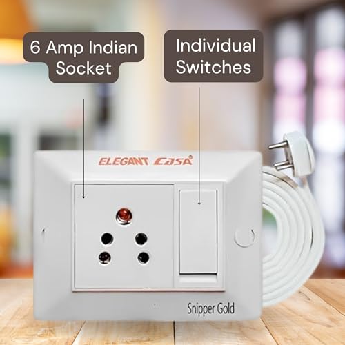 Image of Elegant Casa 6 Amp Electric Extension Board with Cord 1 Socket with Individual Switch Light and Small Appliances with 6 Amp Plug Top 3 Core 1.5 Mm,15 Meter Copper Wire