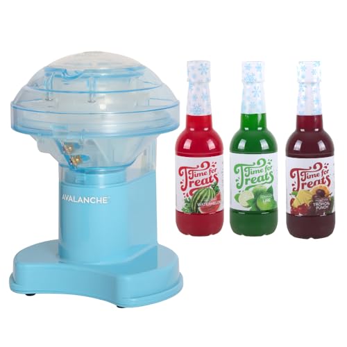 Time for Treats Avalanche Electric Ice Shaver Snow Cone Maker Kit with 3-Pack Syrups - Tropical Punch, Watermelon, Lime