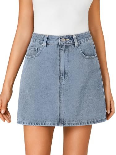 Rooscier Women's High Waisted Jean Skirt Trendy Summer Button Up Denim Mini Skirt