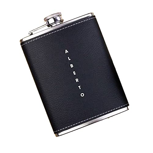 Petaca Negra Personalizada con el Nombre | Acero Inoxidable | Capacidad 237 ml.