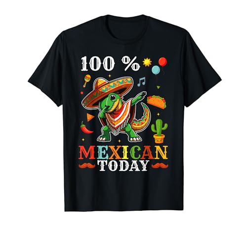 100% Mexican Today Kids Cinco De Mayo Dab Dino T-Rex Tee T-Shirt