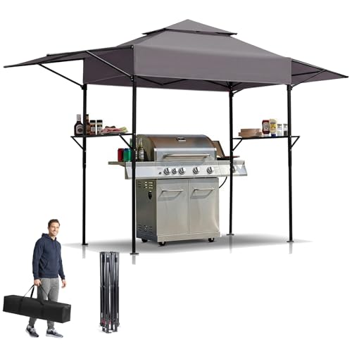 LEADZM Grillpavillon Faltbar,380x100x240 cm,Faltpavillon Robuster Metallrahmen & Doppeldach, Wetterfest,Wasserdicht,Sonnenschutz,Windfest,für Garten BBQ, Grillparty und Outdoor,Treffen,Anthrazit