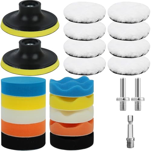 VIBINHO 23 Stück 80mm Polierschwämme Pads, Polieraufsatz Akkuschrauber, Polierset Akkuschrauber, Polierset Auto für Poliermaschine zum Polieren, Schleifen, Wachsen