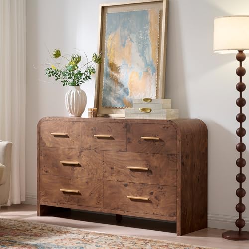 Image of Curved Drawer Dresser for Bedroom with 7 Drawers, 54'' Wide Chest of Drawer
