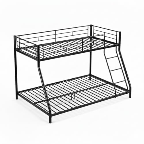ArisingAsia Bunk Bed Twin Over Full, Metal Bunk Bed with Ladders, Safety Guard, Noise Free for Small...