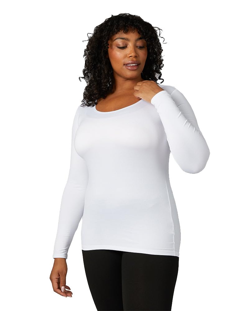 32 Degrees - Camiseta ligera con cuello redondo para mujer, ajuste a la forma, manga larga, elástico en 4 direcciones, térmica
