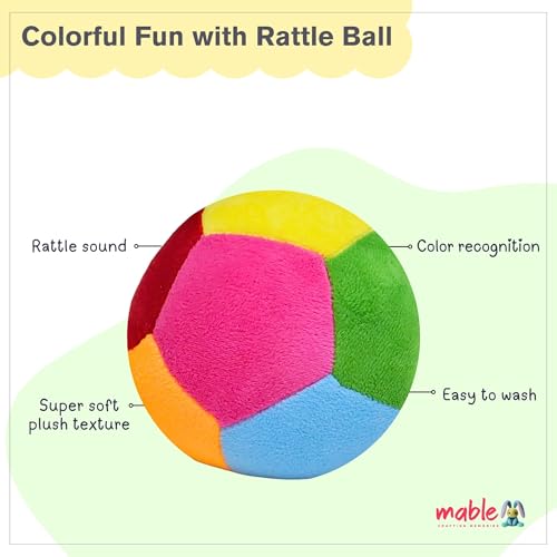 Image of MABLE Rattle Ball Soft Toy for Babies | Plush Stuffed Animal Ball for Kids, Boys & Girls | Infant Sensory Learning Toy | Small Size Baby Toy (Multicolor)