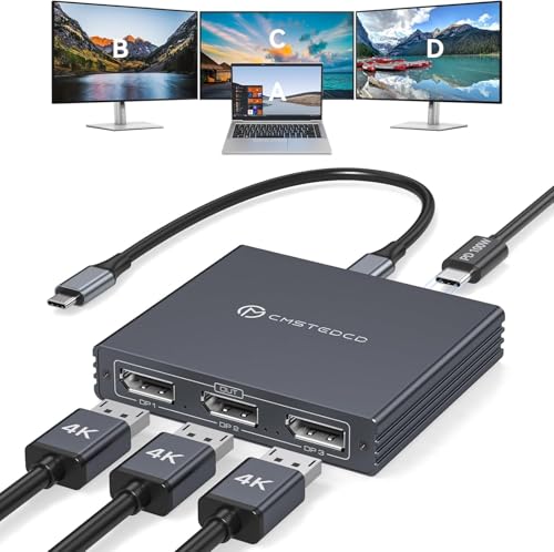 Splitter USB C de 3 monitores 4K60HZ con transferencia MST y entrega de energía PD de 100W