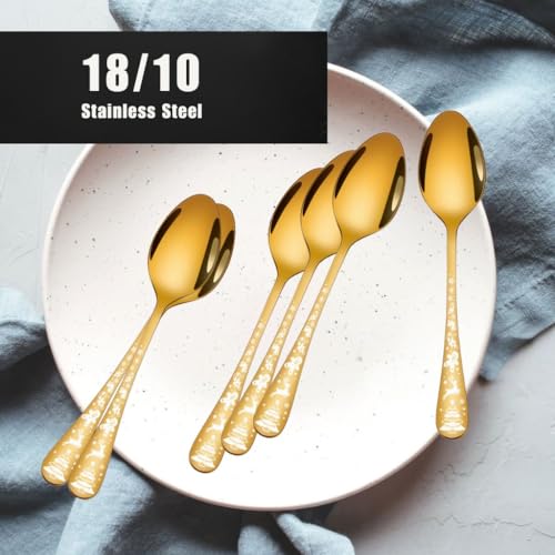 Image of Teaspoon Flatware Set, Premium Food Grade Stainless Steel Tea Spoons, Durable Small Scoop, Mirror Finish & Dishwasher Safe, Cutlery for Kitchen Dessert Spoon Set (6 Pcs Small Spoon, Gold)