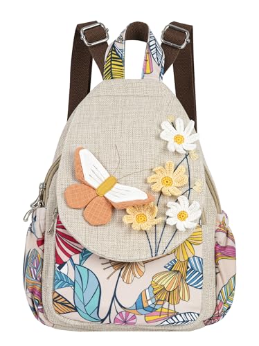 Image of Womens Boho Cotton Hemp Cloth Backpack Boho Vintage Embroidered Casual Purse Handbags Messenger Bag Swan