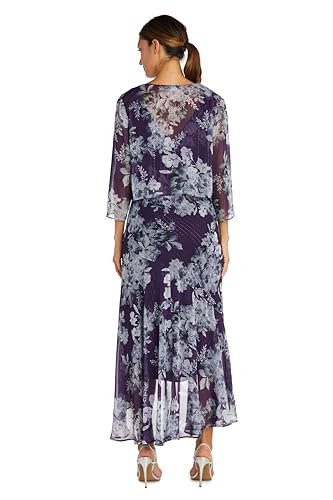 Image of R&M Richards Women's Elegant Floral Chiffon High-Low Dress W /Shimmer Accents & Coordinating Bolero