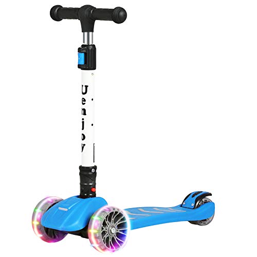 Uenjoy Kick Scooter Kids 3 Wheel Scooter for Boys Girls, Adjustable Height, PU Light Up LED Wheels, Weight Capacity 176LBS,Foldable and Easy to Carry, Suitable for 3-12 Years,Blue