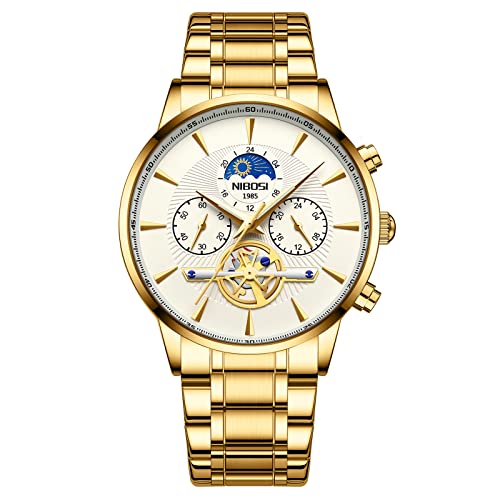 Image of NIBOSI Automatic Men's Watches Analog Mechanical Green Dial Stainless Steel Watches for Men Waterproof Military Business Casual Wrist Watches with Calendar