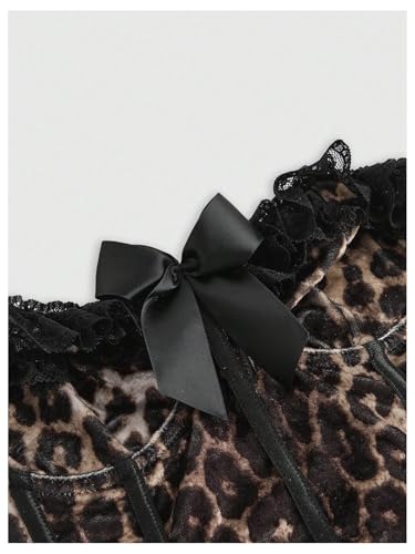 MakeMeChic Women's Leopard Print Corset Top Bow Lace Strapless Tube Crop Tops Y2K Bandeau Top3