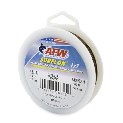 AFW Nylon Coated 1x7 Stainless Steel Fishing Wire Leader 300FT|60LB - Camo