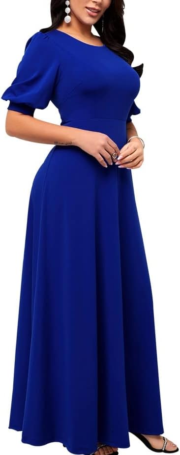 SperLucky Maxi Dresses for Women Elegant Long Dress Short Sleeve Dress Casual Round Neck Loose Party Dress - Image 2