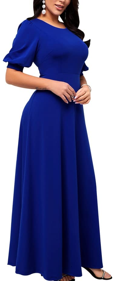 SperLucky Maxi Dresses for Women Elegant Long Dress Short Sleeve Dress Casual Round Neck Floral Print Loose Party Dress2