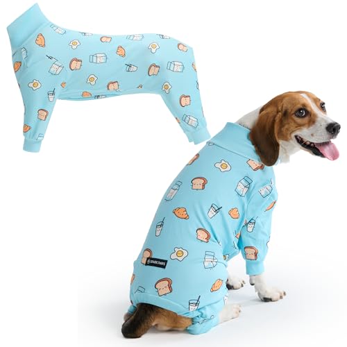 Image of Spark Paws Dog Pajama, Dog Recovery Suit Male, Onesie, Ultra-Soft and 4-Way Stretch, for Small Medium and Large Breeds - Breakfast Blue - XXL