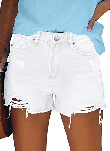 Image of onlypuff Womens Jean Short Cut Off Denim Shorts High Waist Ripped Distressed Stretchy
