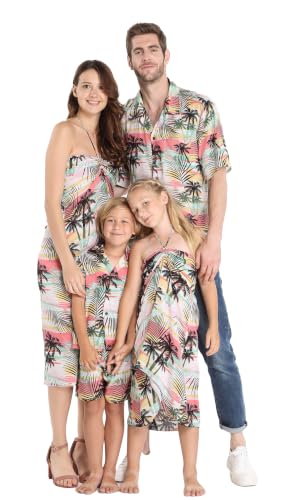 Image of Hawaii Hangover Family Matching Hawaiian Clothes, Neon Sunset Pink | Family Matching Hawaiian Clothes, Neon Sunset Pink, lightweight rayon, machine washable, tropical floral print, luaus