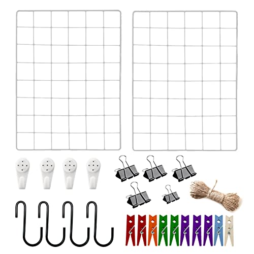 Rejilla de Pared, Rejilla de Hierro Multifuncional de Metal de 2 Piezas, Se Puede Colgar En el Dormitorio, La Cocina, La Oficina, 40 x 30cm, Blanco Cover